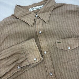 Men's Criquet Linen Blend Shirt XLarge Tan Long Sleeve Pearl Snap Western